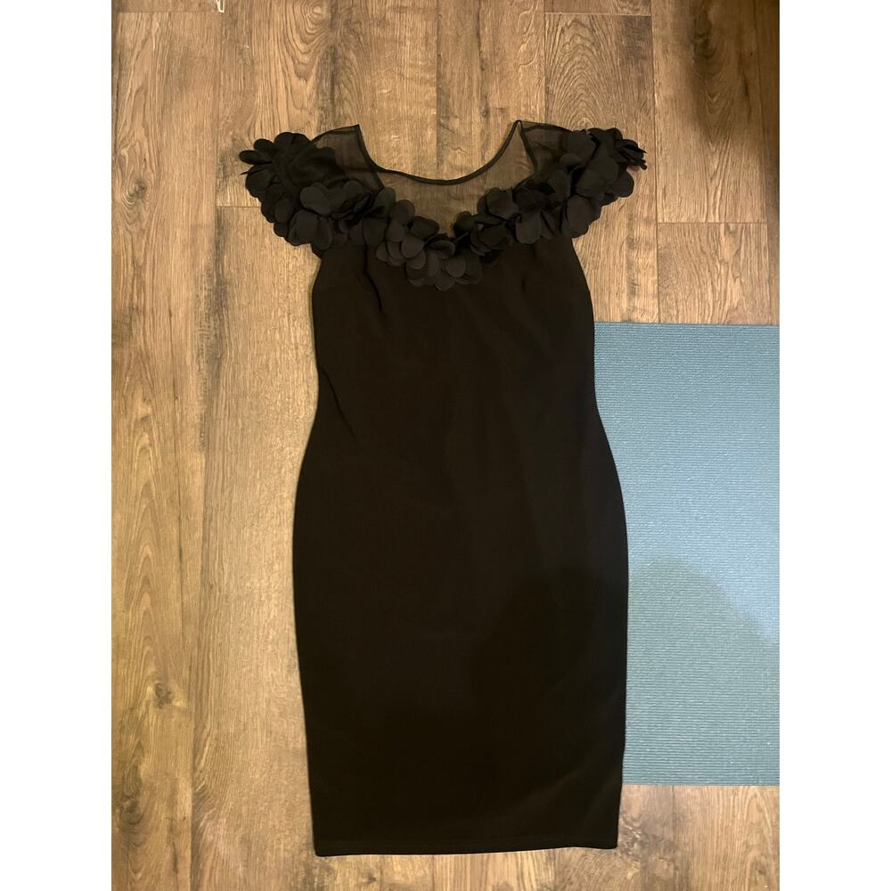 Joseph Ribkoff
Mesh Collar Floral Ruffle Cap Sleeve Dress
Black, Size 10